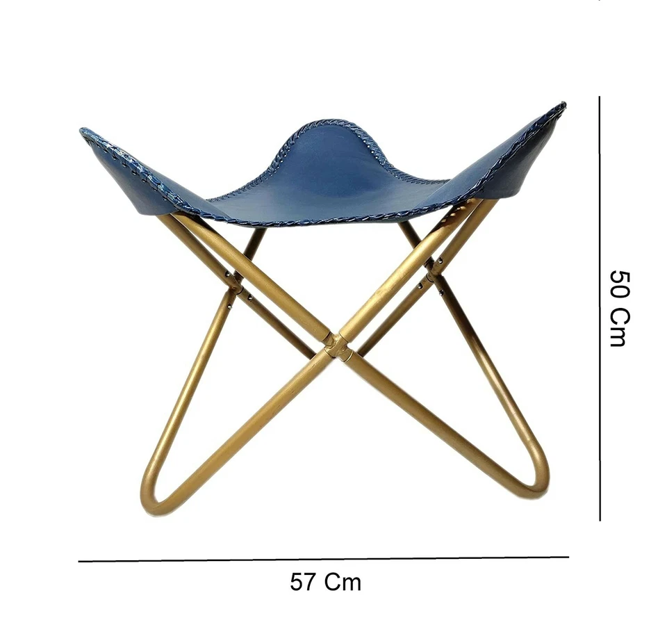 Buffalo Blue Leather Butterfly Rest Footstool Folding Stool Lounge Accent Chair - Image 4 of 4