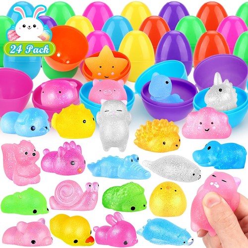 24 Pcs Prefilled Easter Eggs with Toys Easter Eggs with Glitter Mini Soft Ani...