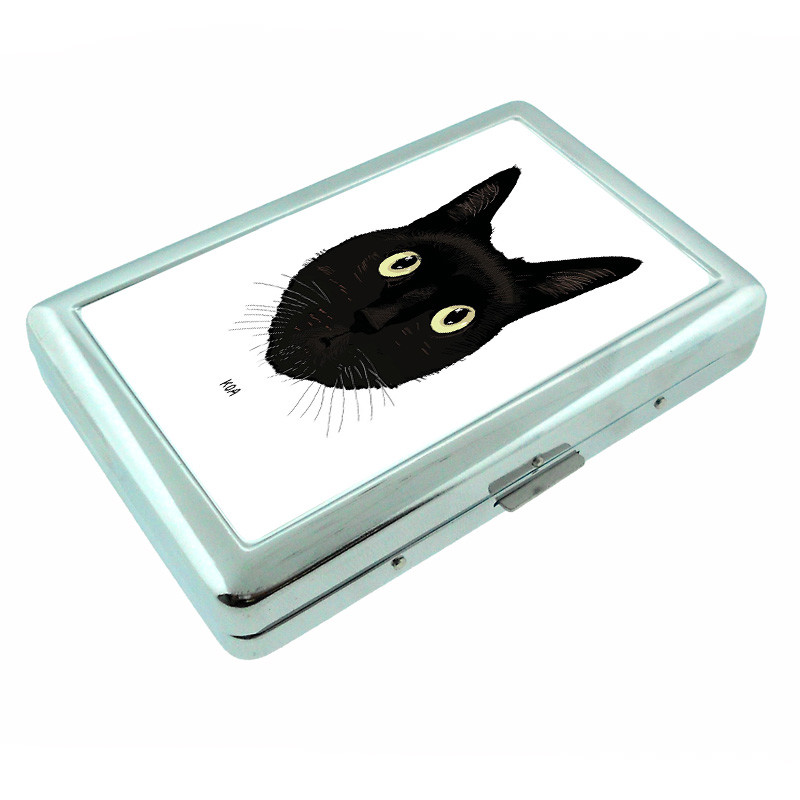 black cat cigarette case Vintage Kitten Pink with Built in Lighter Metal Wallet Black Cat Cigarrette Case -