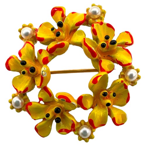 VTG 1950s Art Mode Enameled Metal Flower Scatter Pin Yellow Plumeria