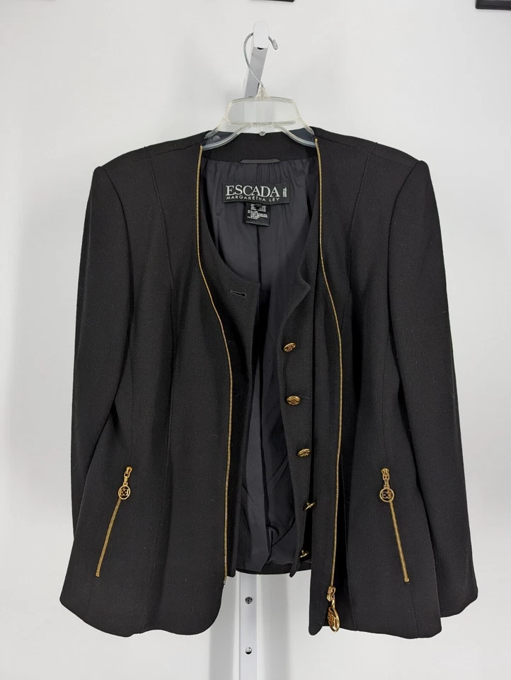 Chaqueta Blazer Escada by Margaretha Ley De Colección Años 90 Dorada Doble Capa Logo Dorado 40... Foto 2 de 4