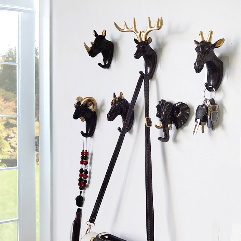 Wall Mounted Animal Head Rack Coat Cap Wall Hanger Horse Elephant HoZQ