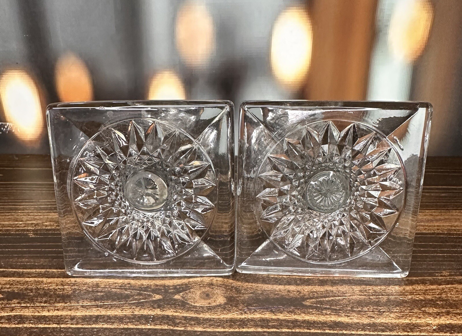 Glass Candlestick, crystal square candle holder with zipper trim Vintage