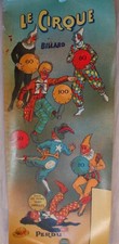 GRANDE ETIQUETTE jeu ancien LE CIRQUE   fond BILLARD mécanique CLOWN old label 
