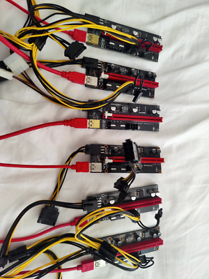 Lot of 7 PCI-E 1X to 16X Graphics Card Riser Adapters - VER009S - 6-Pin Power Co