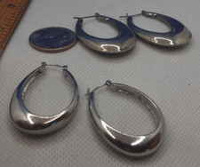 Classic Lot of Two Silver Tone Textured Large Hoop Pierced Earrings 8/25-32