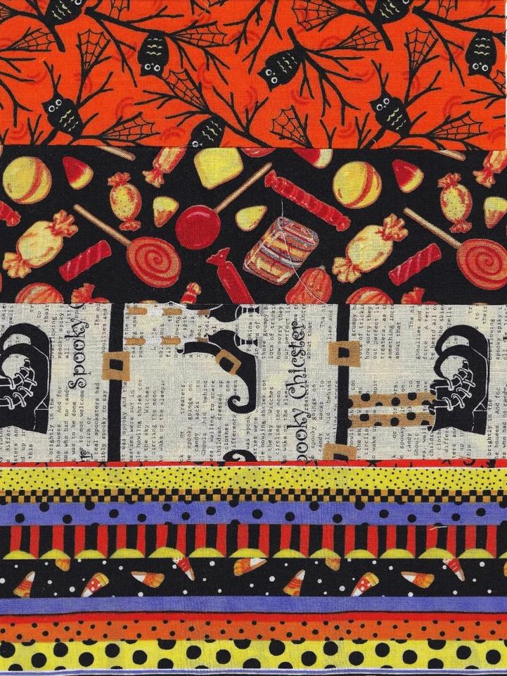 Halloween Fabric, Set of 12 Fat 1/8s, Candy, Dots, Orange, Black, Green Purple - Image 2 of 4