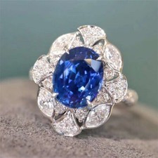 New Flower Style Ocean Blue Topaz Gemstone Classical Women Girls Silver Rings