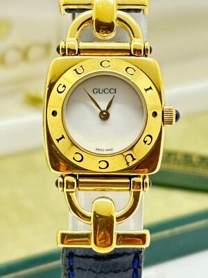 Exc+5 w/Box ] Gucci 6300L Women's Gold Vintage Watch Black Blue