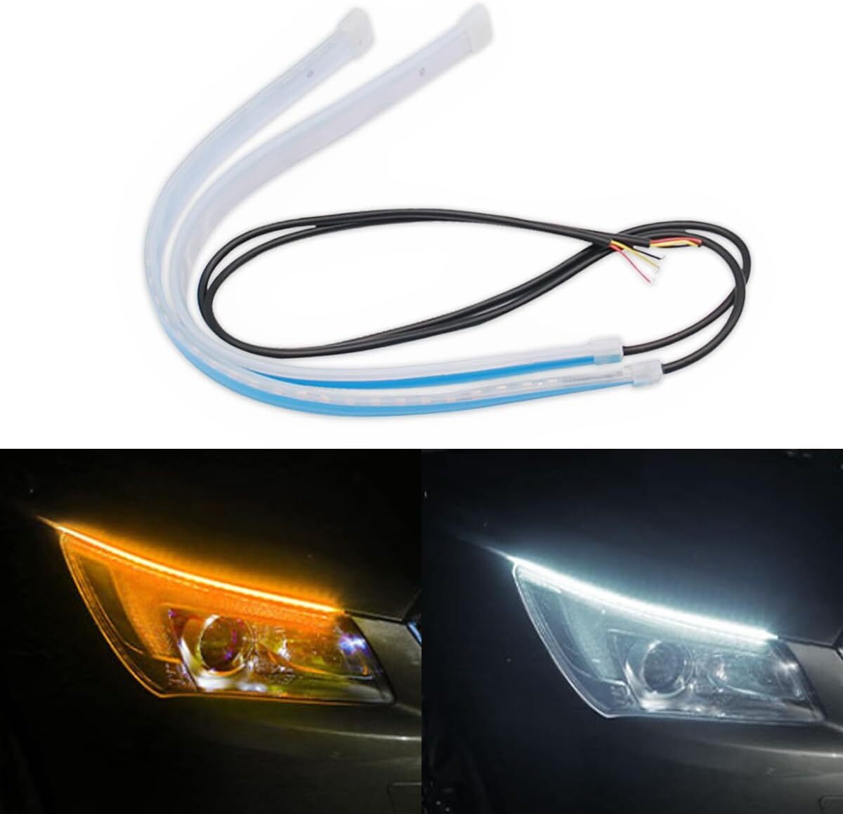 2×LED Daytime Running Light Strip Flexible Dynamic Car LED Hood Light Waterproof