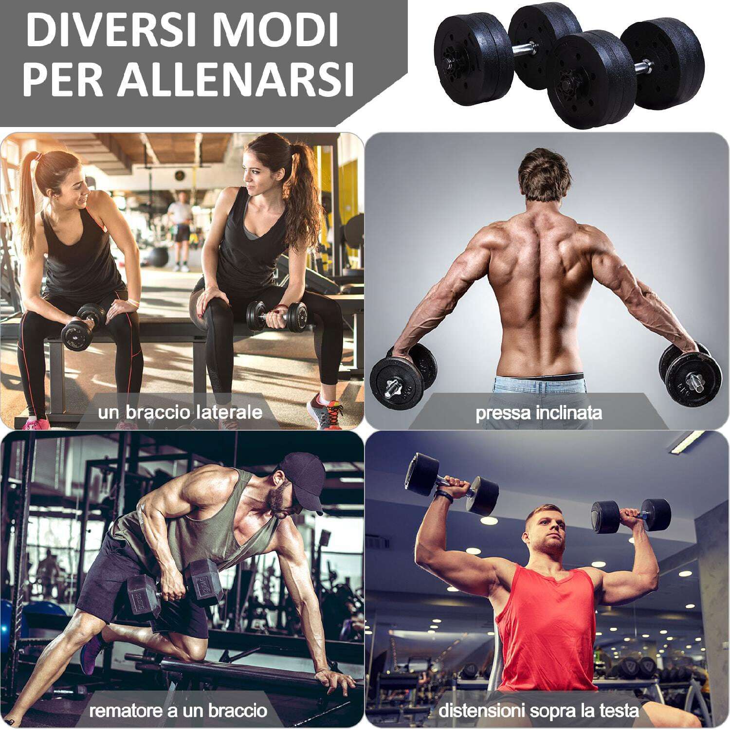 Set di 2 Manubri DecHome da 20kg con 8 Dischi foto 4