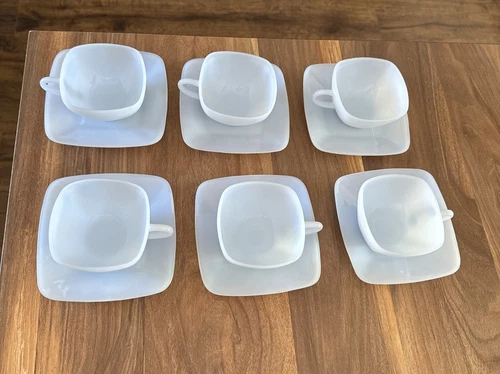 VTG 12 pc FIRE KING DELPHITE BLUE AZURITE CHARM SQUARE CUPS SAUCERS