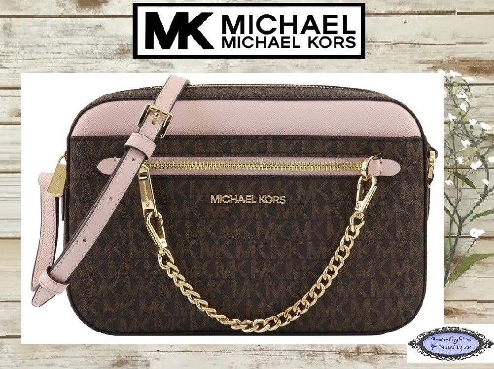 Michael Kors Women's Jet Set Large Logo Crossbody Bag In SIG. Brown/Red