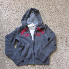 Abercrombie  Fitch Muscle Kids Medium Gray Red Lettering Zip Hoodie Sweatshirt