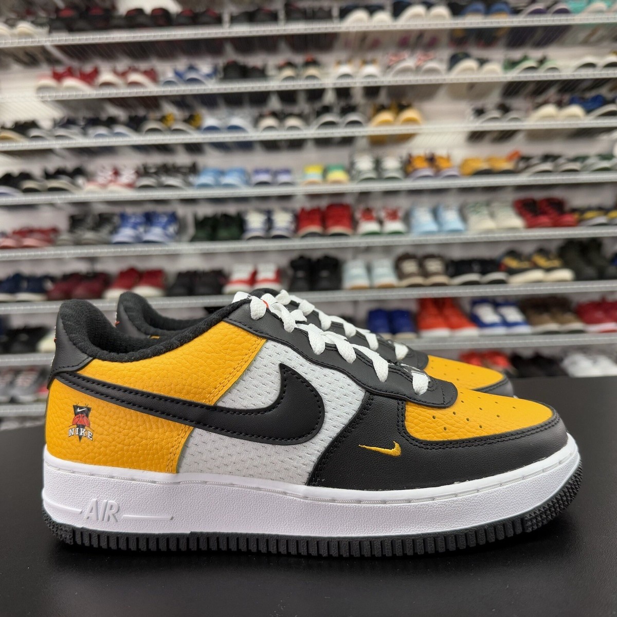 Nike Air Force 1 Low Black Gold Jersey Mesh GS DQ7779-700 Youth