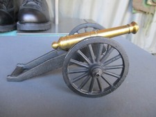 Vtg US Made, 5 inch Brass Cannon with Cast Iron Wheels and Frame