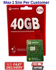 1 x Brand New VODAFONE 40GB ( £20 ) Pay As You Go SIM Card