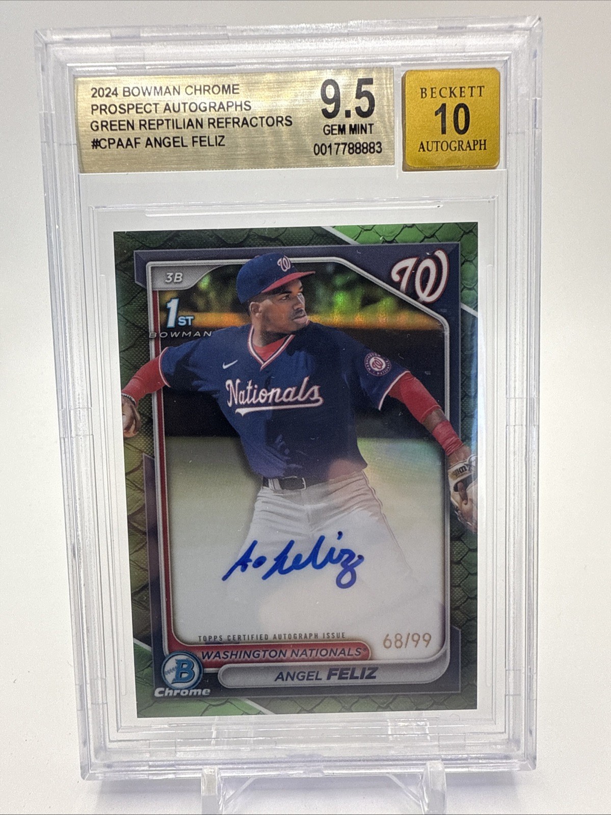 Angel Feliz 2024 Bowman Chrome 1st Auto Green Reptilian Refractor /99