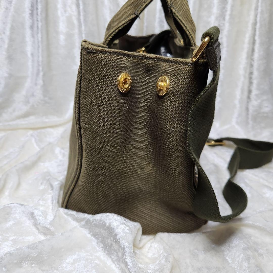 PRADA Tote Bag Canapa Bijou Shoulder Bag khaki Canvas Women W/Guarantee Card JP thumbnail 6