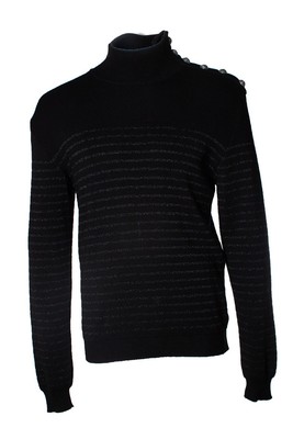 Balmain Gestreifter Rollkragenpullover Aus Lurex Männlich Schwarz Xl