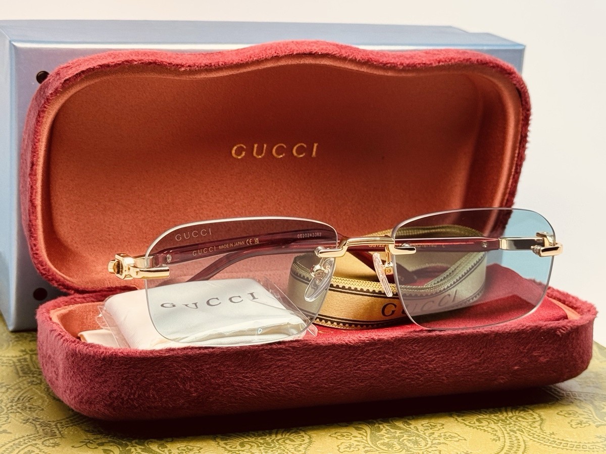 Gucci Rectangular GG1221S 003 Gold Metal Frame with Light Green