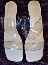 Ladies Clear Heels EU38 UK 5.5 Party Nude Summer Square Toe Neutral 