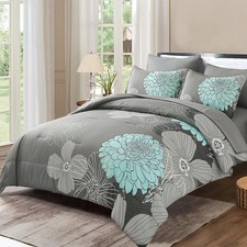 Yiran 7 Pieces Bed in a Bag Floral Comforter Set Green Flowers Bedding Set So...