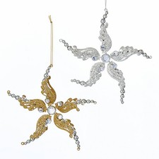 Kurt Adler Silver Gold Glitter Ornate Snowflakes Holiday Ornaments Set of 2