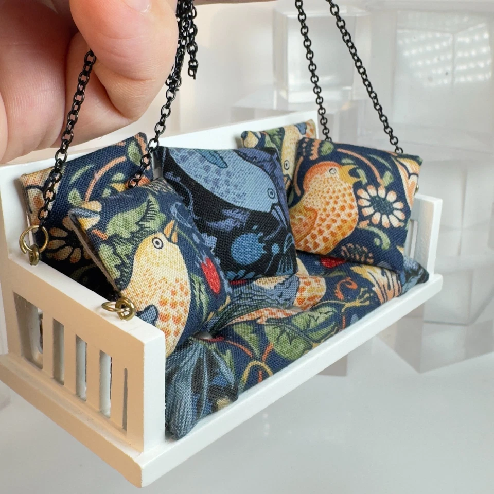 Artisan Dollhouse Miniature Upholstered Garden Bench Swing 1:12 June Tooley YN44 - Image 3 of 4