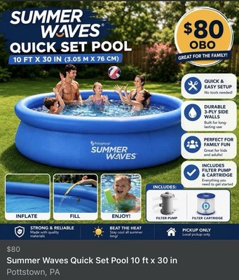 Summer Waves Quick Set 10ft x 30in Round Blue Inflatable Pool w/ Filter Pump