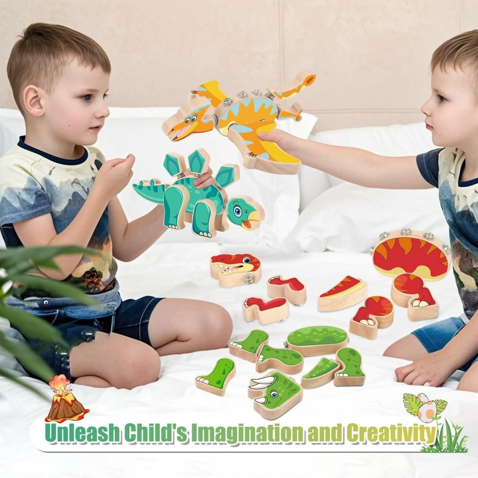 Dinosaur Building Blocks Wooden Dinosaur Toys Skills 30pcs Puzzles Building Toys - Image 2 of 4