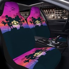Romantic Mickey Minnie Kissing Purple Sunset Beach Silhouette Car Seat Covers