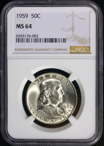 1959 50C Franklin  Silver Half Dollar NGC Certified MS-64