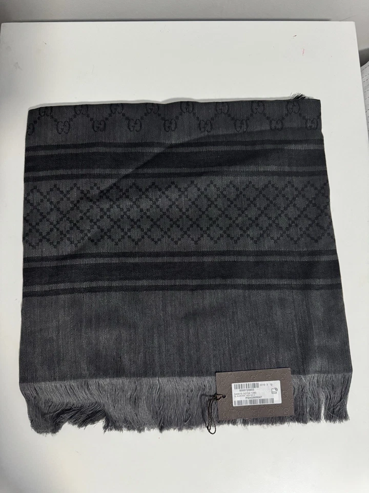 Gucci GG Guccissima Negro Y Gris Sobrevivir Seda Bufanda Chal Envoltura 544615 Foto 4 de 4
