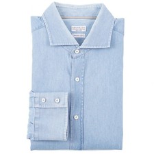 Camicia Brunello Cucinelli extra slim blu chiaro denim cotone 3XL (veste slim XL)