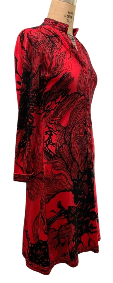 MAURICE 70s Designer Vintage Women's LS Red + Black Polyester Dress - Sz S/M - Image 2 of 4