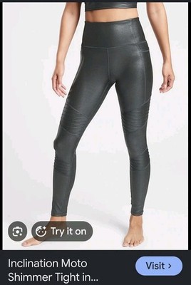 ATHLETA Inclination Moto Shimmer Tight in Powervita Womens Small Black