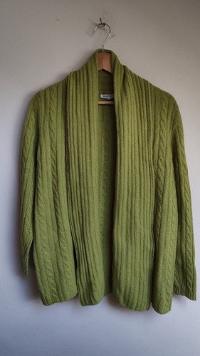Laura Ashley, Vintage Laura Ashley Green Buttonless Cardigan Cable Knit Size M/L Wool Rich