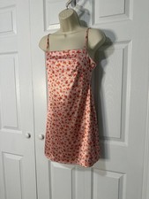 Urban Outfitters Satin Mini Dress Pink Orange Butterfly Print Slip Size M