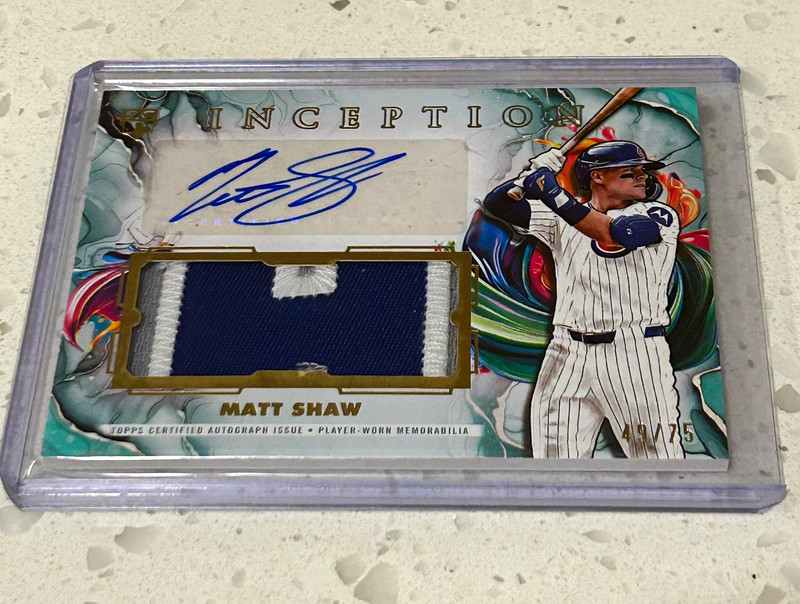 Topps 2025 Inception Matt Shaw IAPC-MS Auto Patch /75 Insert Chicago Cubs