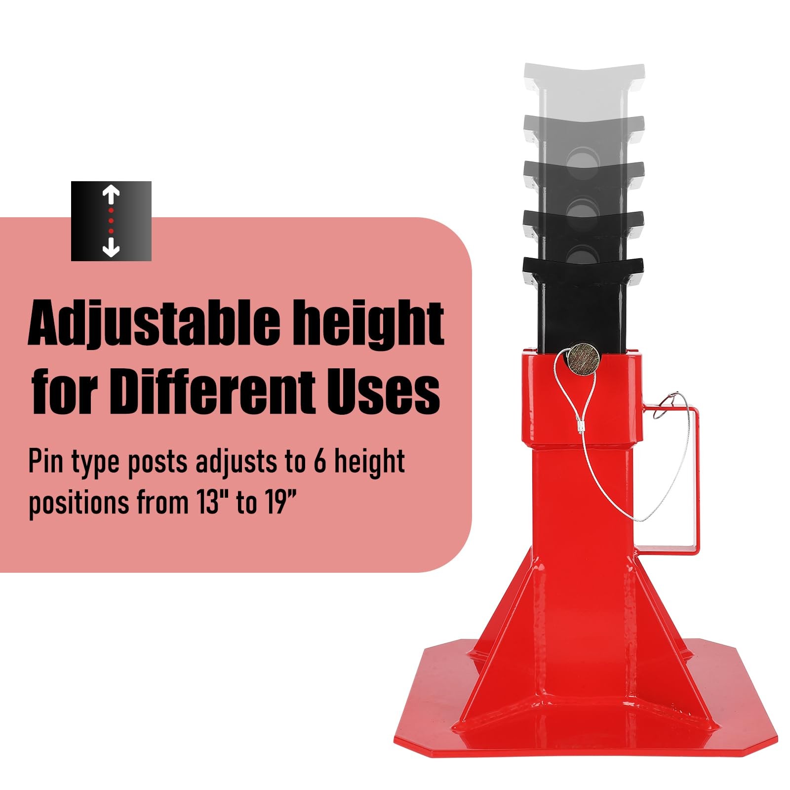 1 Pair 22 Ton Heavy Duty Pin Type Professional Car Jack Stand with Lock, Red