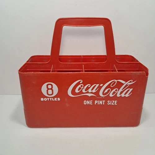 Vtg. Red Plastic 8 Pack Coca-Cola Pop Bottle Holder 1 Pint Size