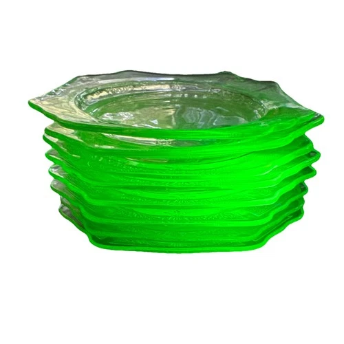 8 Depression Cameo Glass Plates, 6" dessert / Bread And Butter Pats Uranium