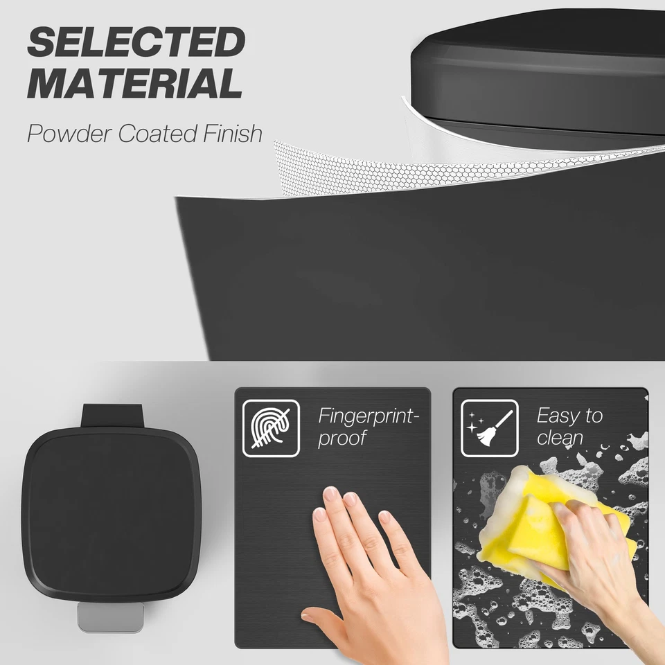 HOMCOM 12L Kitchen Pedal Bin, Metal Rubbish Bin with Soft-close Lid, Black - Image 4 of 4