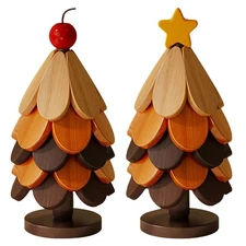 Wooden Christmas Tree Trivet Set Foldable Coasters With Stand For Hot Dishes