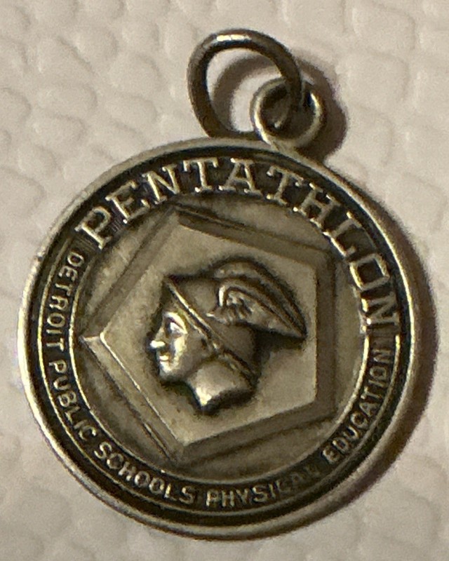 Silvertone Detroit Public Schools Physical Education Pentathlon Medal Charm