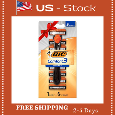 BIC Comfort 3 Hybrid Men's Disposable Razor 3 Blades 6 Cartridges and 1 Handle