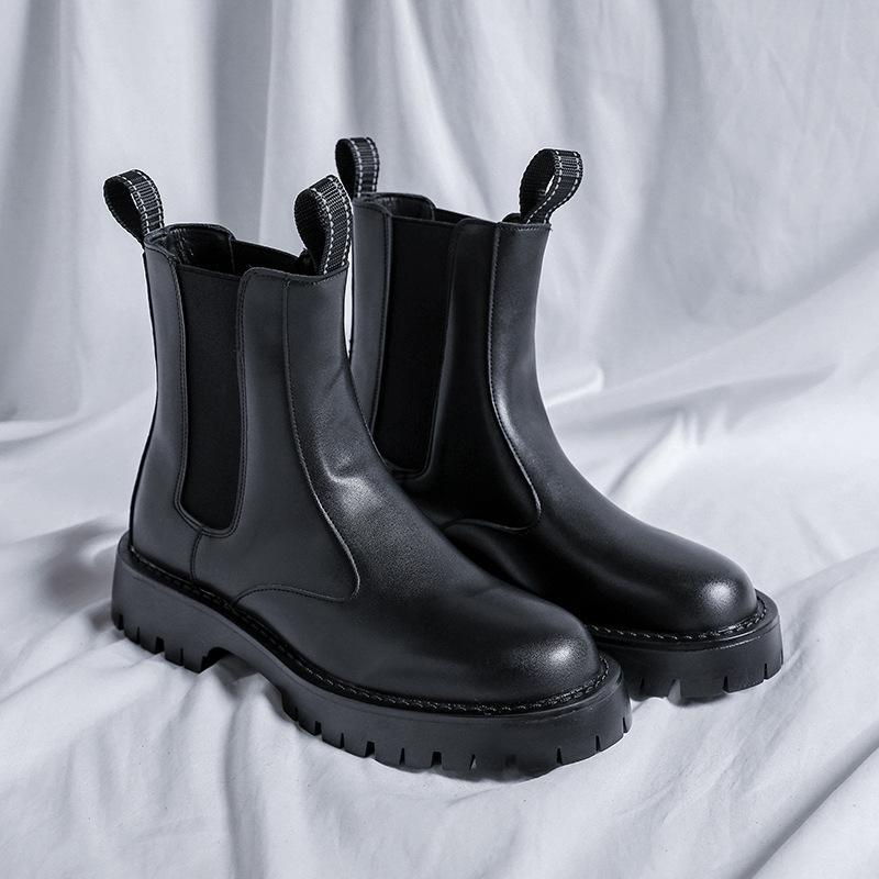 Men Autumn Ankle Boots Block Heel Round Toe Chelsea Casual  display picture 2