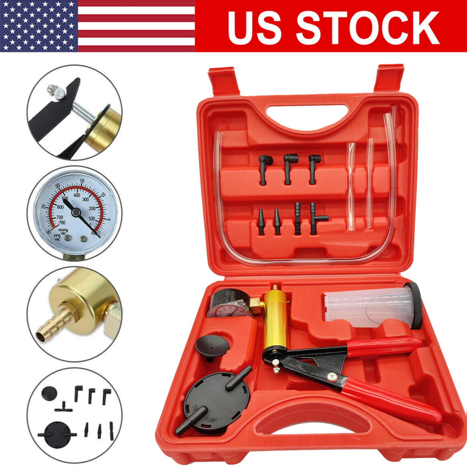 Hand Held Vacuum Pressure Pump Tester Set Brake Fluid Bleeder Bleeding Kit w/Box