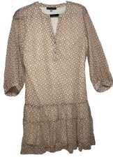 Rose & Olive Dress Drop Hem Peasant Black Ivory Floral Print Womens L Boho Mini